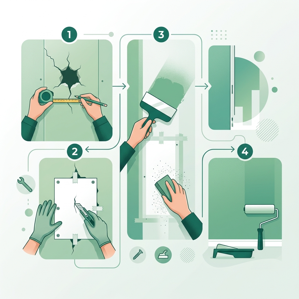 Drywall repair process illustration