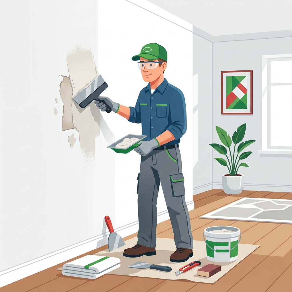 Professional drywall repair specialist illustration